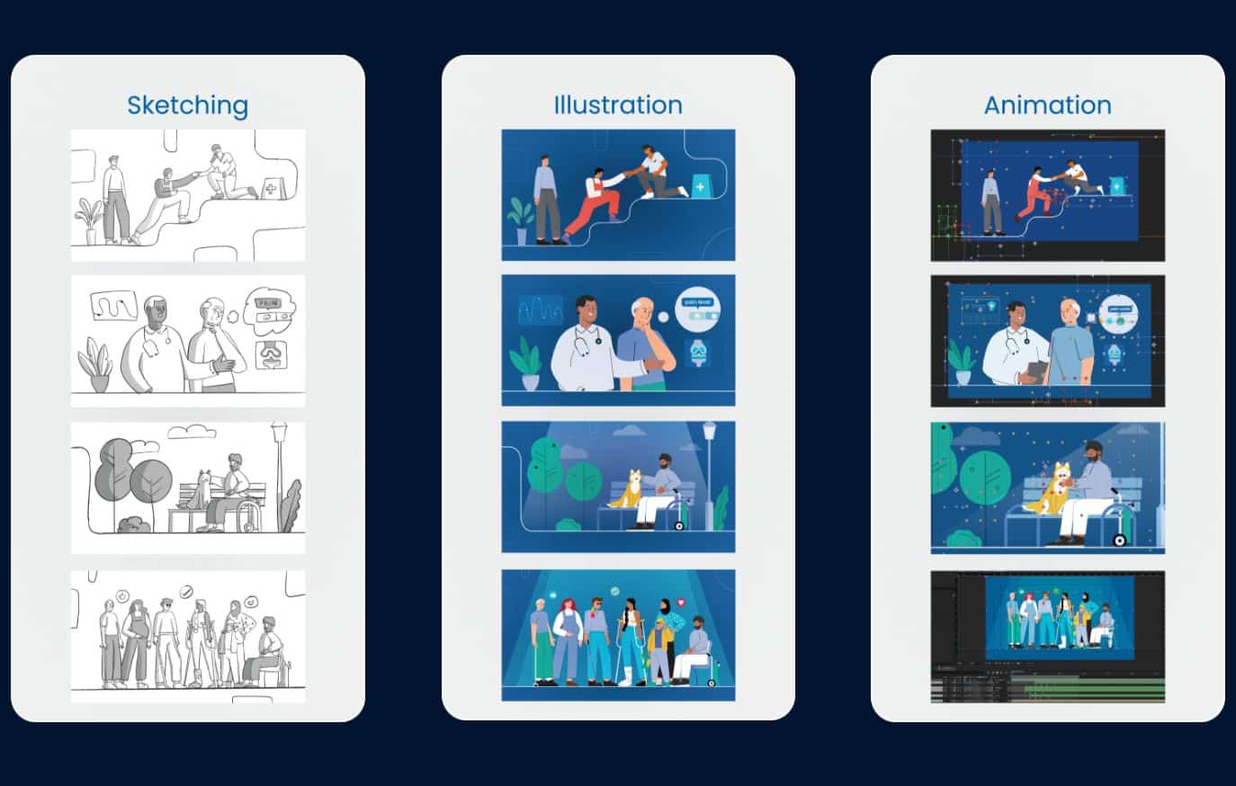 different stages in the process of video creation